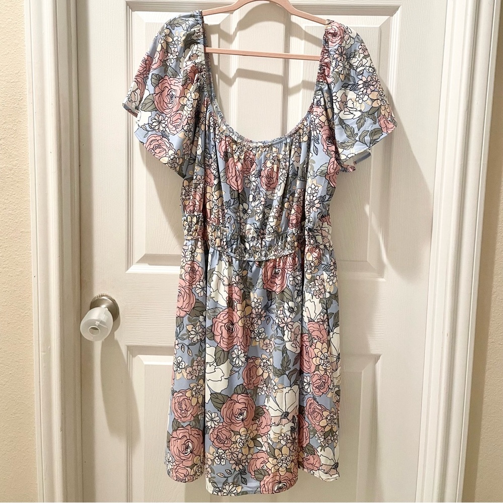 ARULA Pink and Blue Floral Mini Dress
